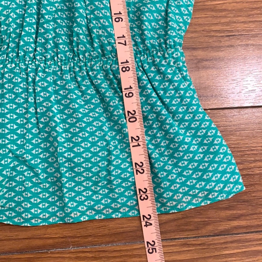Joie Zaida Ruffle Silk Turquoise Green Pattern Top - Picture 9 of 13
